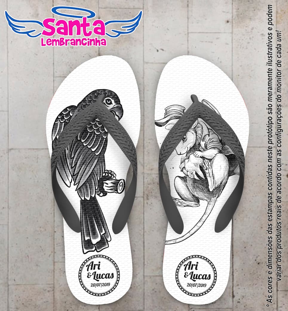 Chinelo Personalizado Casamento com Arara e Ratinho COD 6849