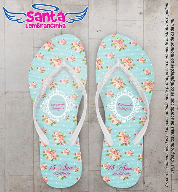 Chinelo Personalizado 15 Anos com Flores COD 6873