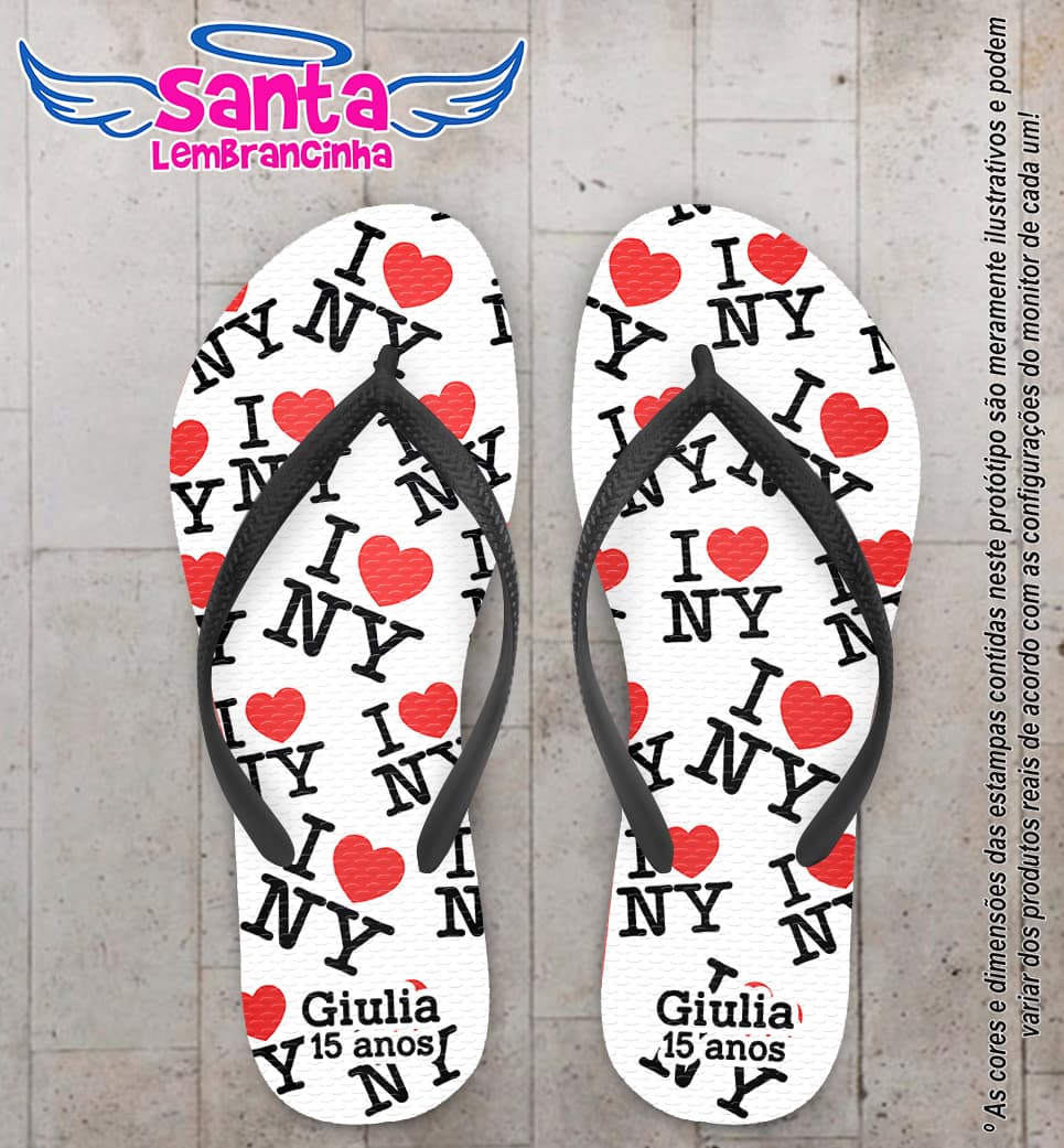 Chinelo Personalizado 15 Anos I Love NY COD 6882