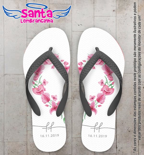 Chinelo Personalizado Casamento Coração de flores COD 6874