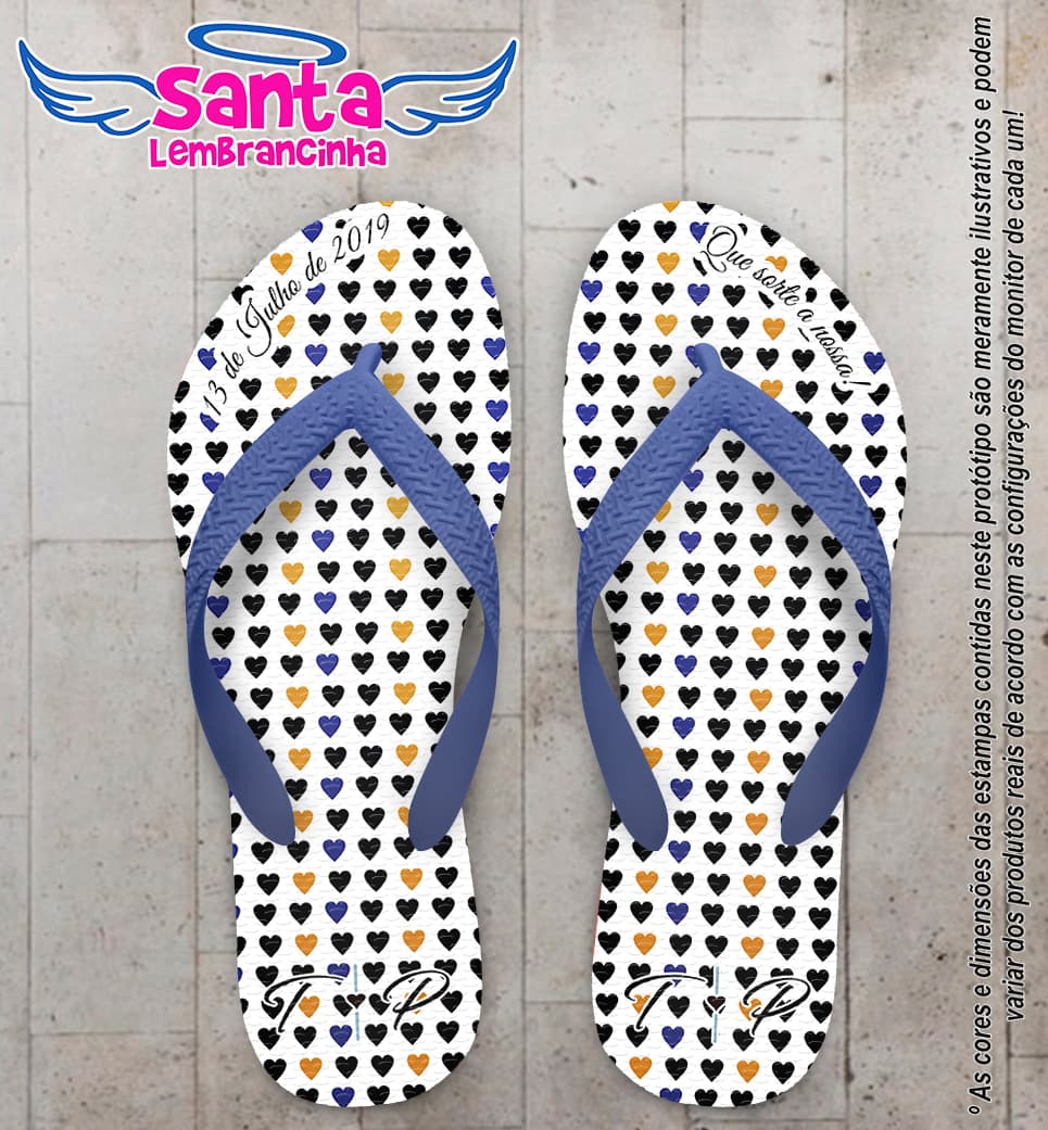 Chinelo Personalizado Casamento com Corações COD 6877