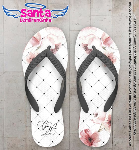 Chinelo Personalizado Casamento com Poa e Flores COD 6879