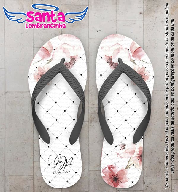 Chinelo Personalizado Casamento com Poa e Flores COD 6879