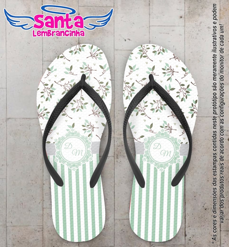 Chinelo Personalizado Casamento Listrado com Floral COD 6870
