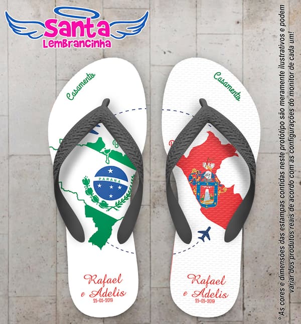 Chinelo Personalizado Casamento Brasil e Peru COD 6848