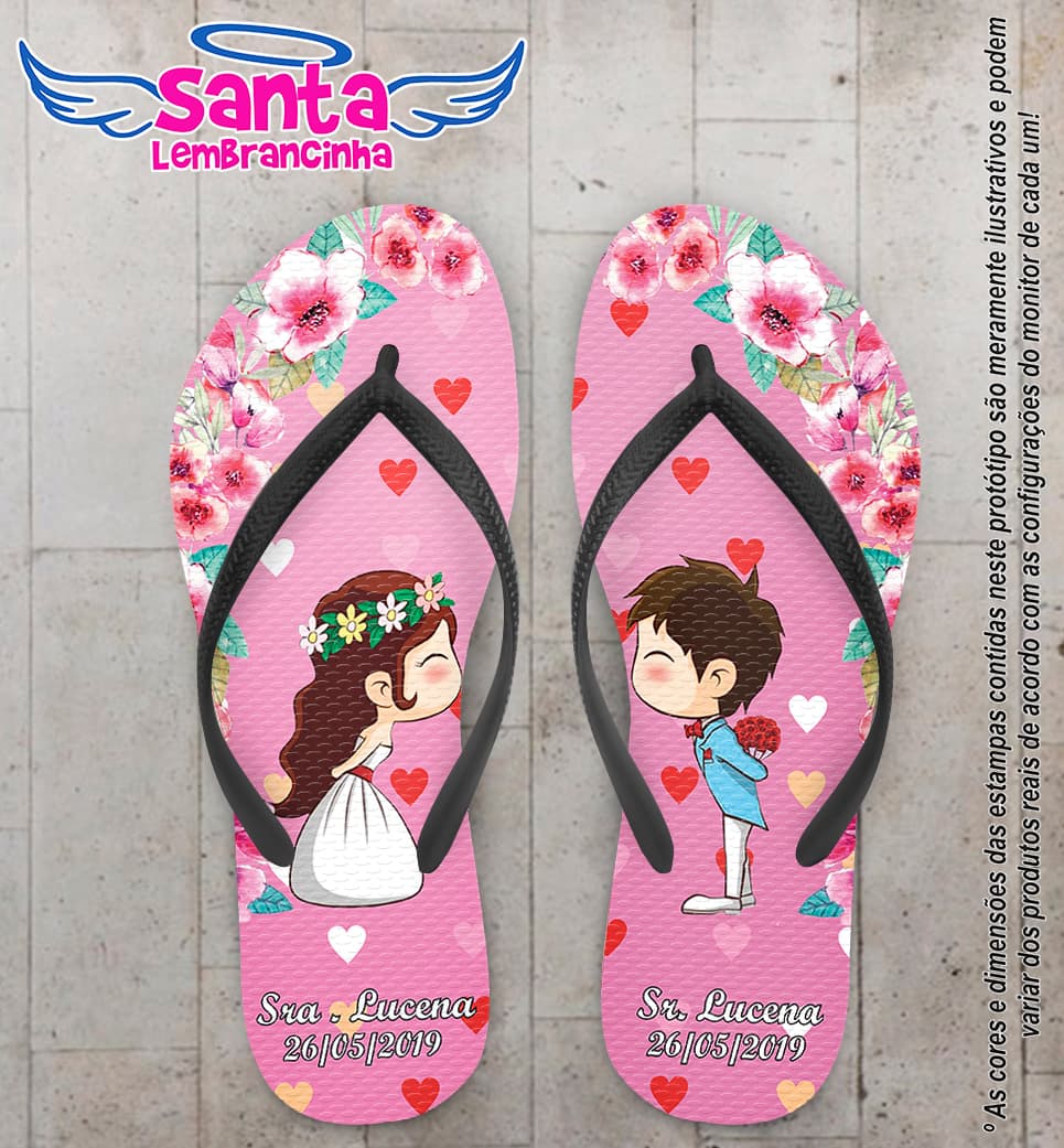 Chinelo Personalizado Casamento Noivinhos com Flores COD 6860
