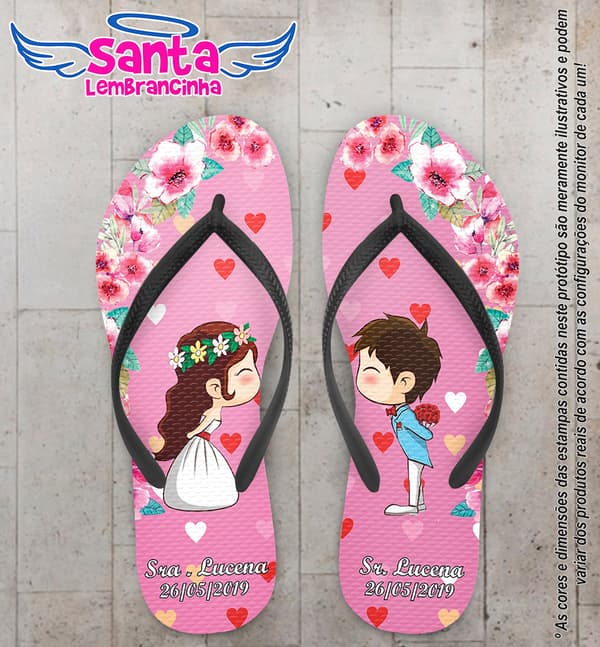 Chinelo Personalizado Casamento Noivinhos com Flores COD 6860