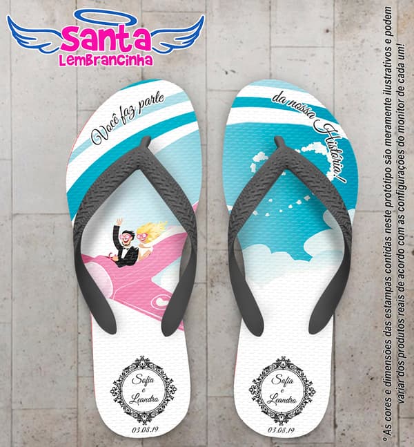 Chinelo Personalizado Casamento Noivinhos no Avião COD 6881