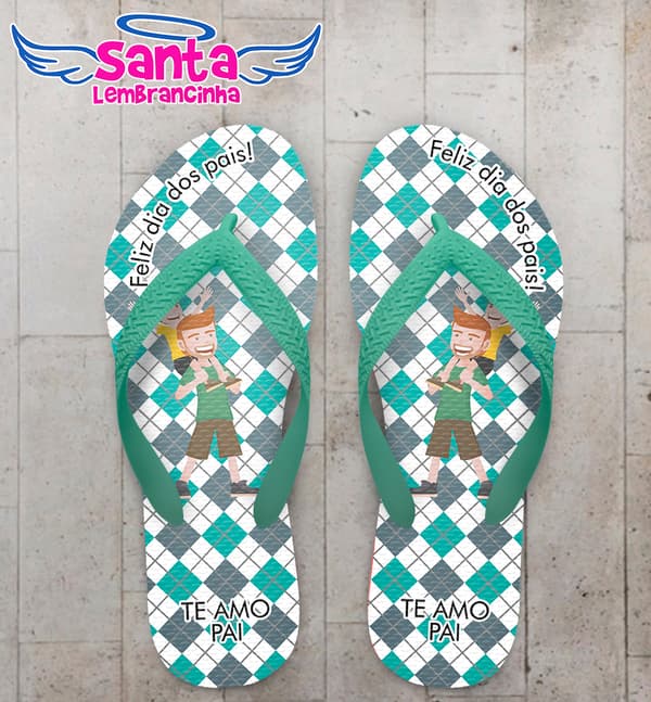 Chinelo Personalizado Dia dos Pais Pai e Filho com Fundo Xadrez COD 6928
