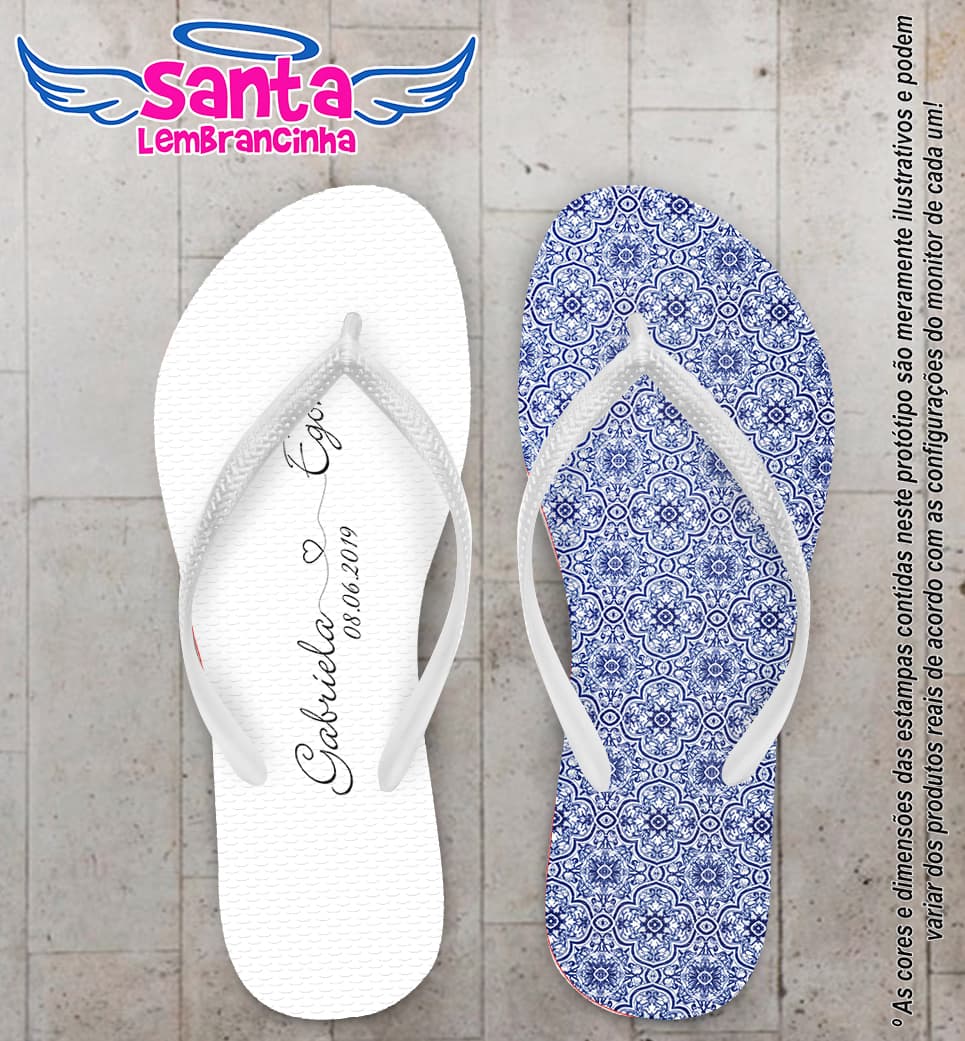 Chinelo Personalizado Casamento azulejo azul COD 6911