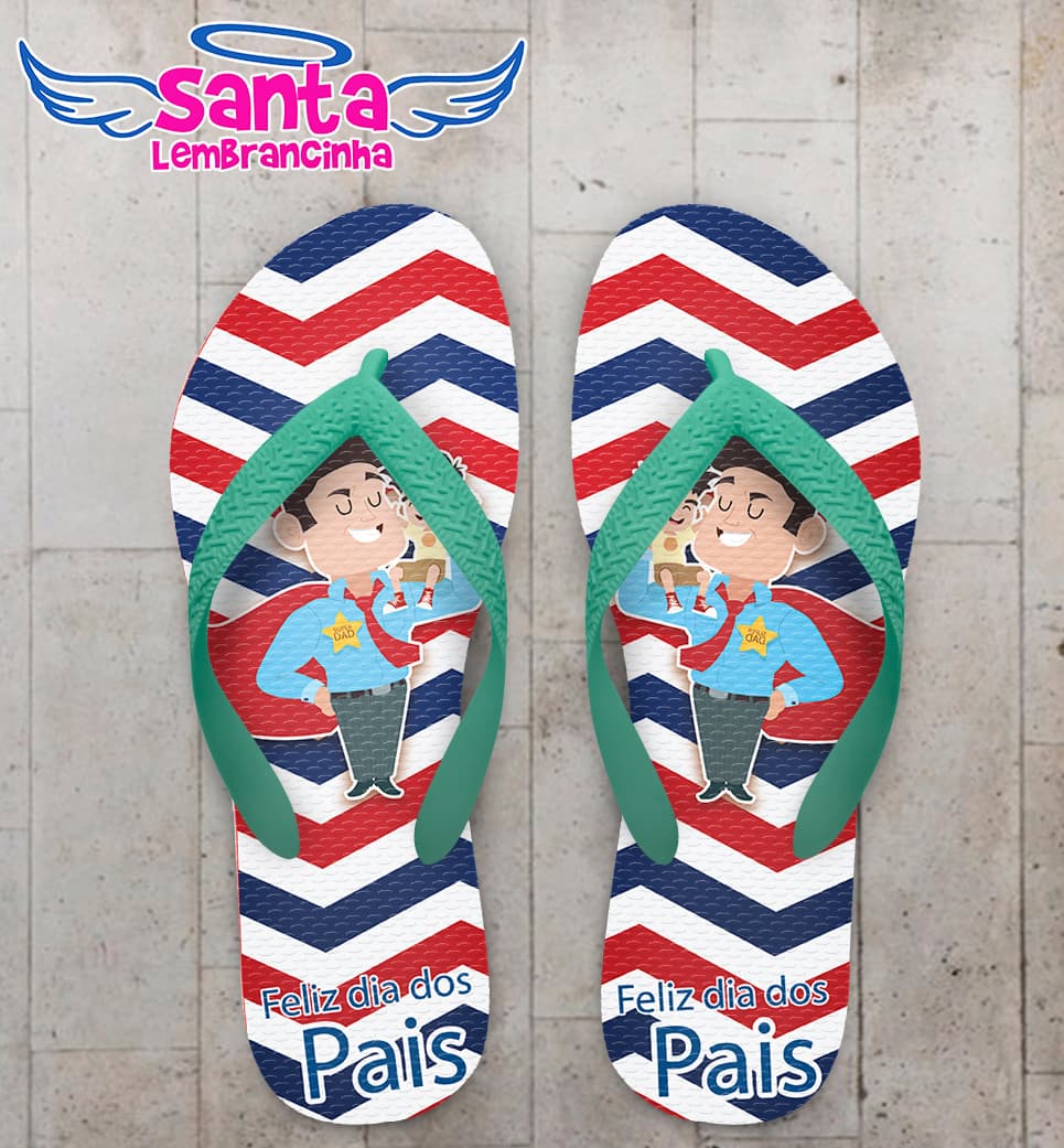 Chinelo Personalizado Dia dos Pais Pai e Filho Fundo Chevron COD 6916