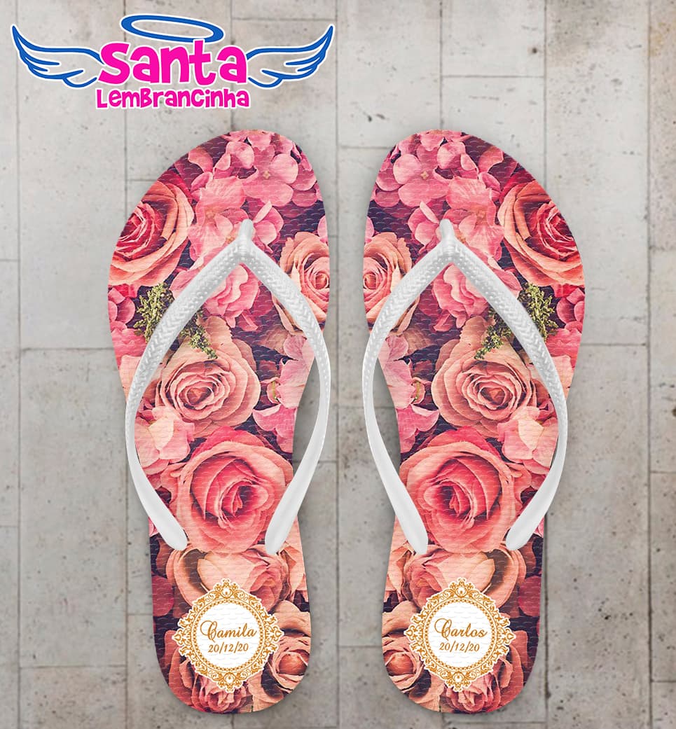 Chinelo Personalizado Casamento com Flores COD 9058