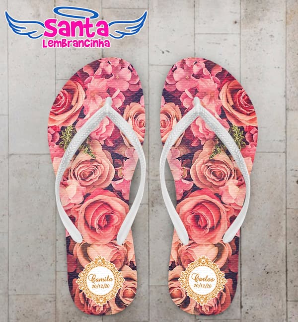 Chinelo Personalizado Casamento com Flores COD 9058