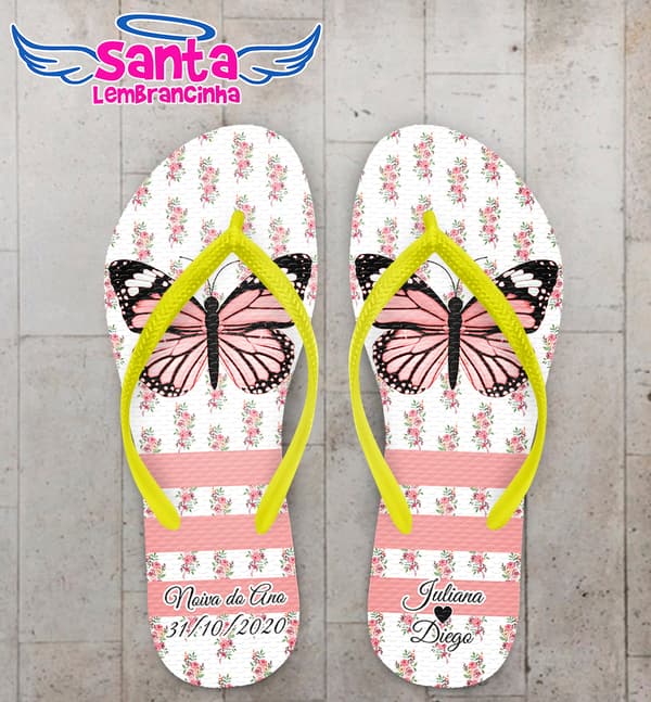 Chinelo Personalizado Casamento com Borboleta COD 9062