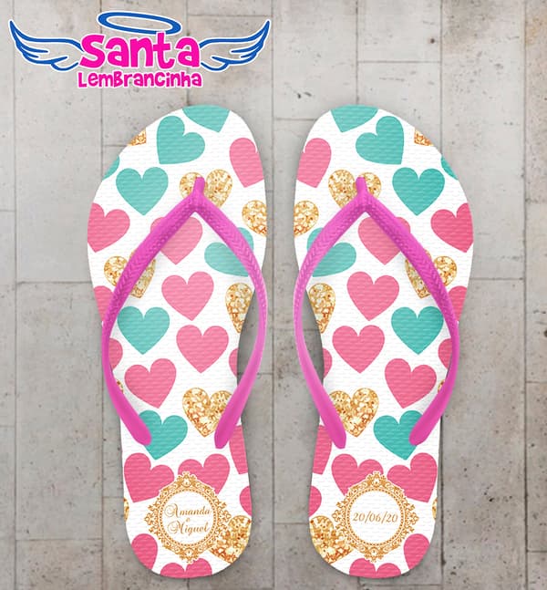 Chinelo Personalizado Casamento com Corações COD 9066