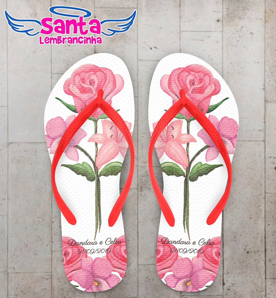 Chinelo Personalizado Casamento com Flores COD 9065