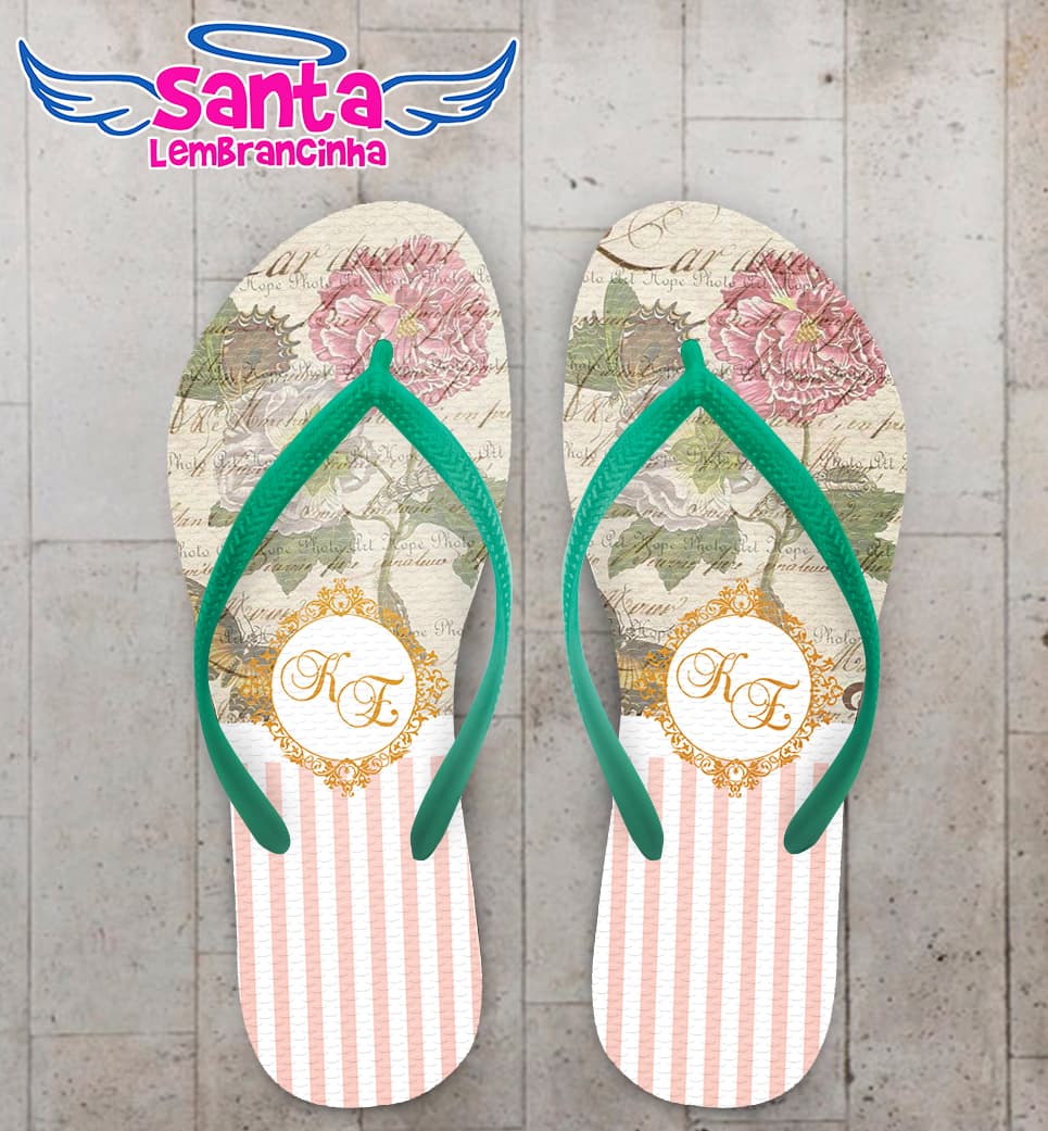 Chinelo Personalizado Casamento com Flores COD 9067