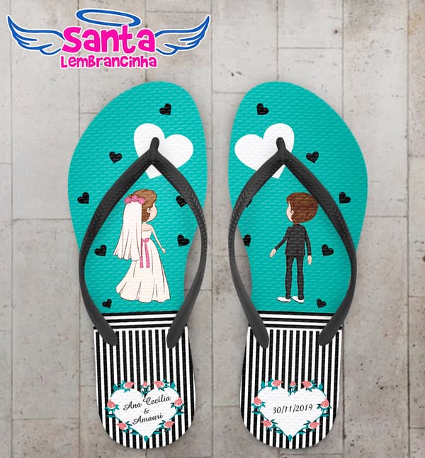 Chinelo Personalizado Casamento com Noivinhos COD 9063