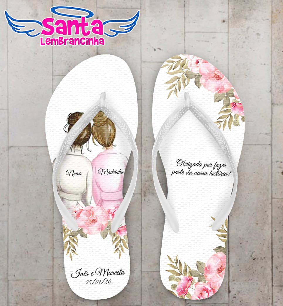 Chinelo Personalizado Casamento com Flores COD 9057
