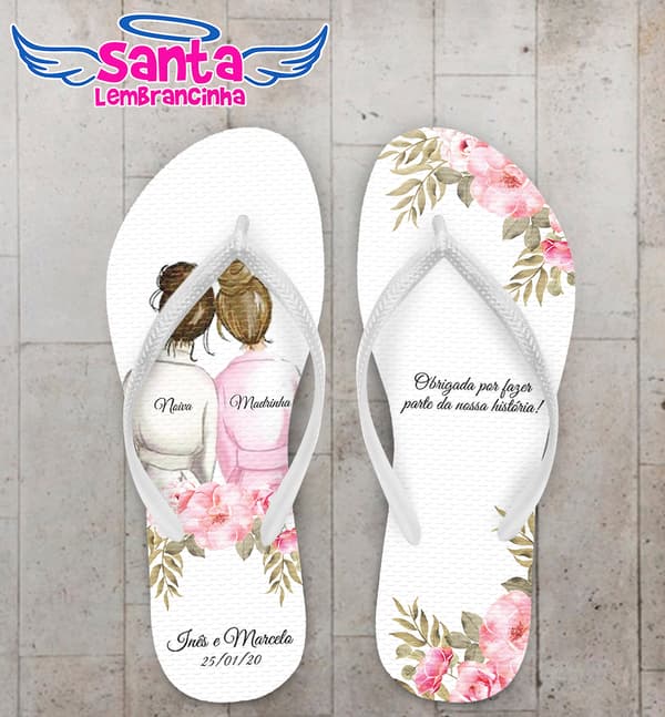Chinelo Personalizado Casamento com Flores COD 9057