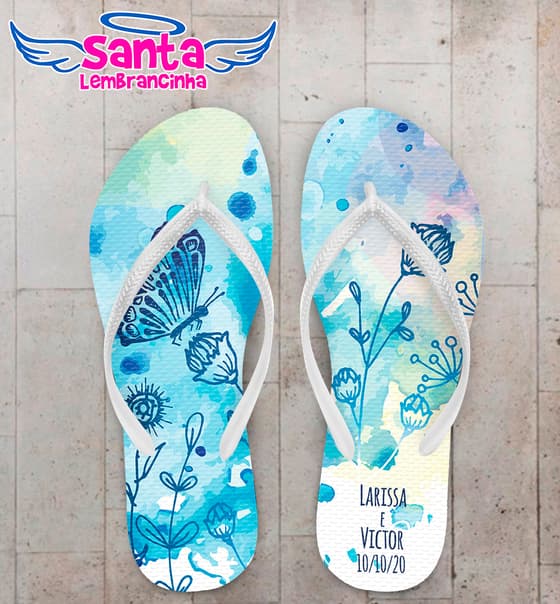 Chinelo Casamento Personalizado com Borboletas COD 9163