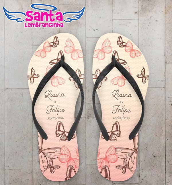 Chinelo Casamento Personalizado com Borboletas COD 9161