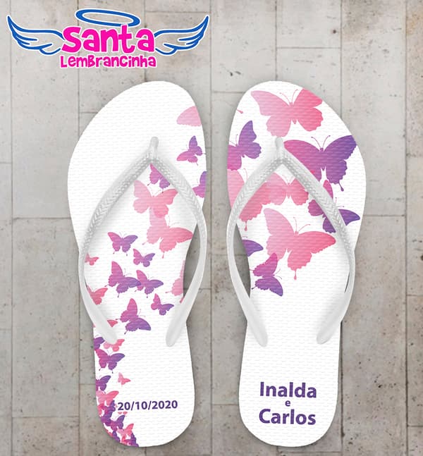 Chinelo Casamento Personalizado com Borboletas COD 9164
