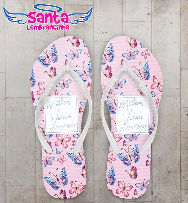Chinelo Casamento Personalizado com Borboletas COD 9165