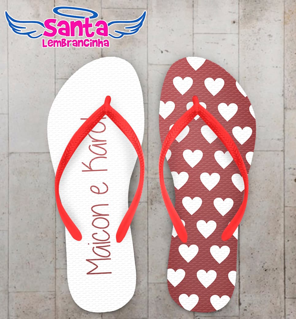 Chinelo Casamento Personalizado Marsala com Corações COD 9160