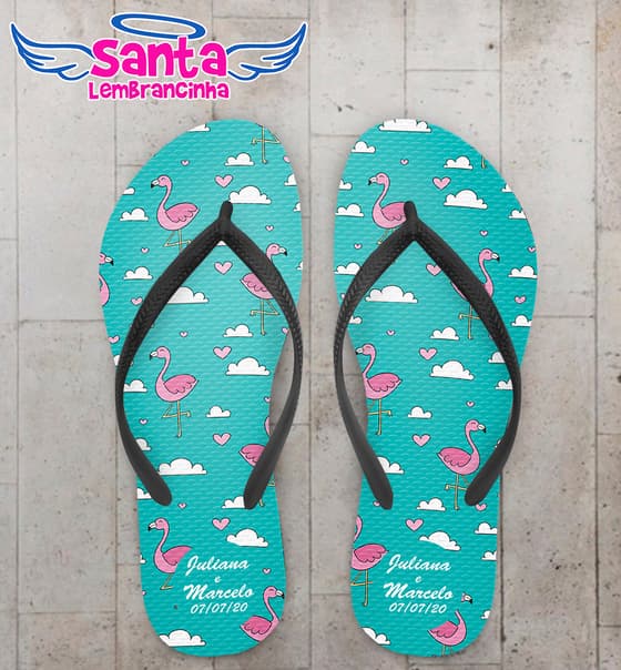 Chinelo Casamento Personalizado com Flamingos COD 9293