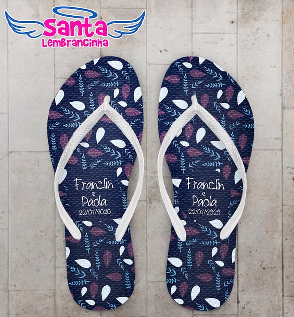 Chinelo Casamento Personalizado Azul com Floral COD 9291