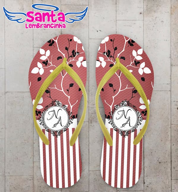 Chinelo Casamento Personalizado Marsala com Floral COD 9264