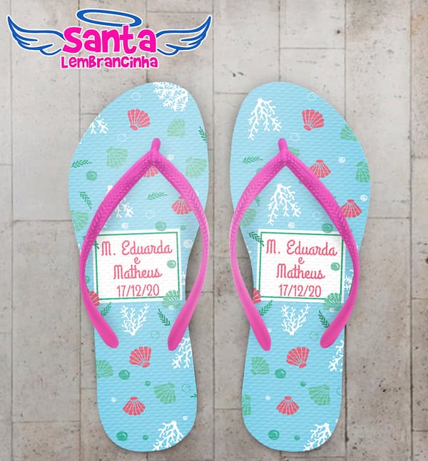 Chinelo Casamento Personalizado com Conchas e Estrelas COD 9121