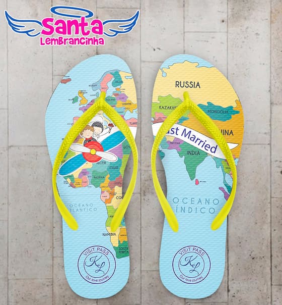 Chinelo Casamento Personalizado Noivinhos no Avião COD 9236
