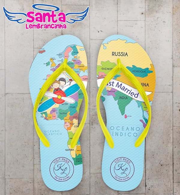 Chinelo Casamento Personalizado Noivinhos no Avião COD 9236
