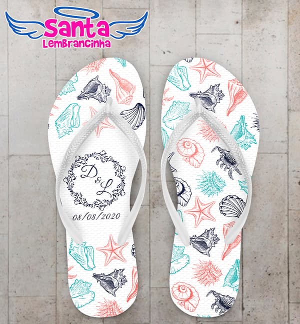 Chinelo Personalizado Casamento com Conchas e Estrelas COD 9117