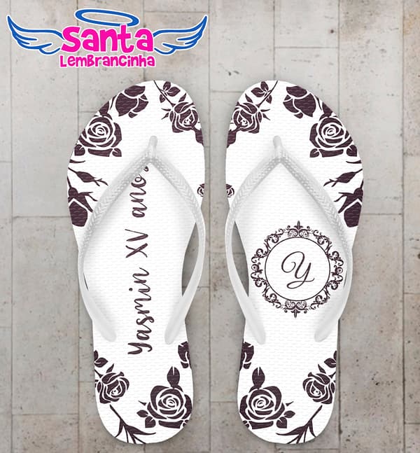 Chinelo Personalizado 15 Anos com Floral COD 9079