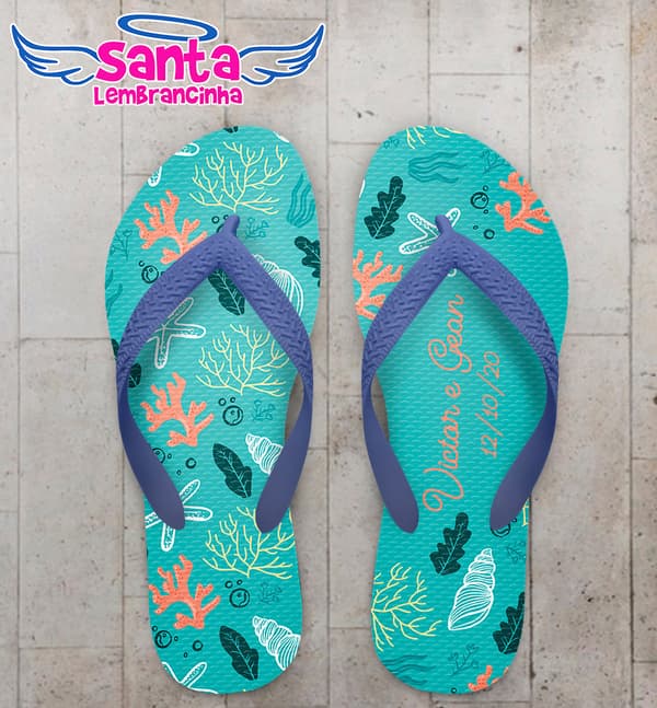 Chinelo Casamento Personalizado com Conchas e Estrelas COD 9120