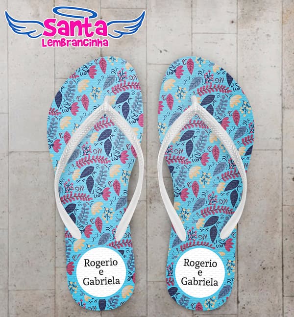 Chinelo Casamento Personalizado Azul com Flores COD 9289