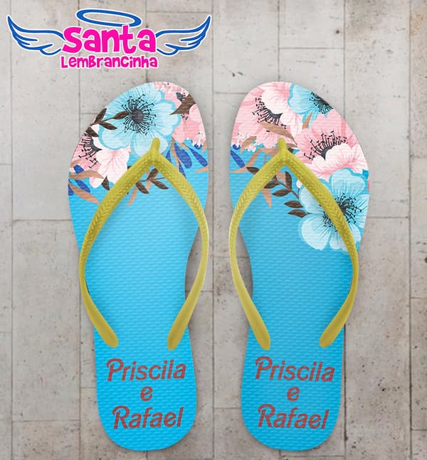 Chinelo Casamento Personalizado Azul com Flores COD 9288
