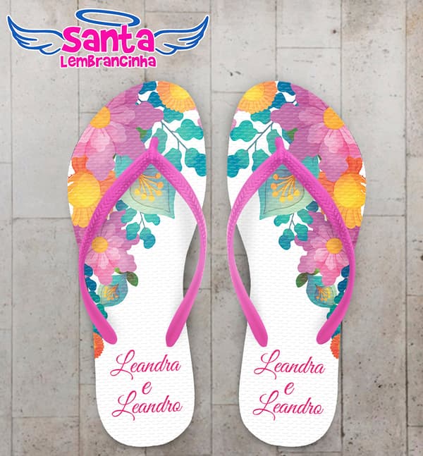 Chinelo Casamento Personalizado com Flores COD 9177