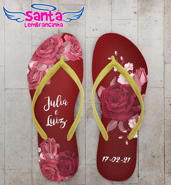 Chinelo Casamento Personalizado com Rosas COD 9232