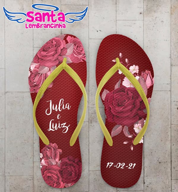 Chinelo Casamento Personalizado com Rosas COD 9232