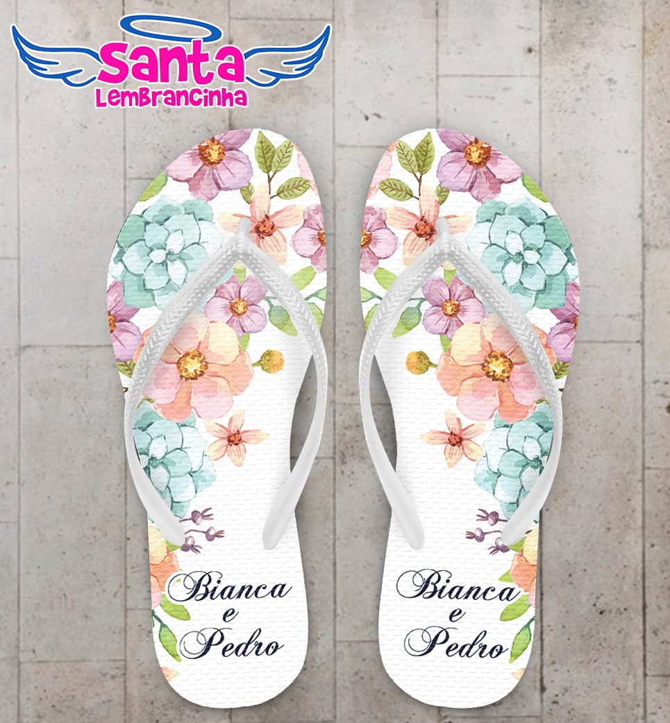 Chinelo Casamento Personalizado com Floral COD 9285