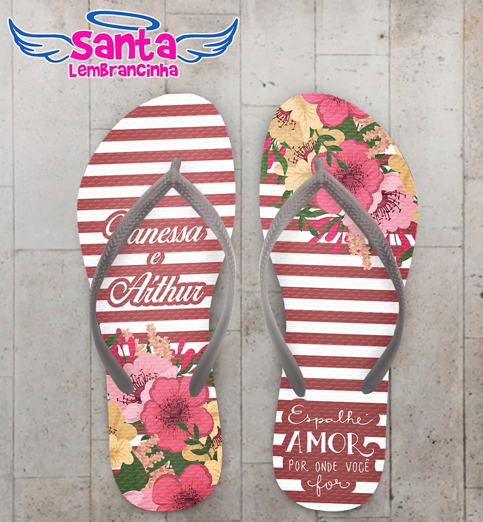 Chinelo Casamento Personalizado Marsala com Flores COD 9286