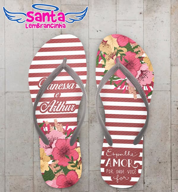 Chinelo Casamento Personalizado Marsala com Flores COD 9286
