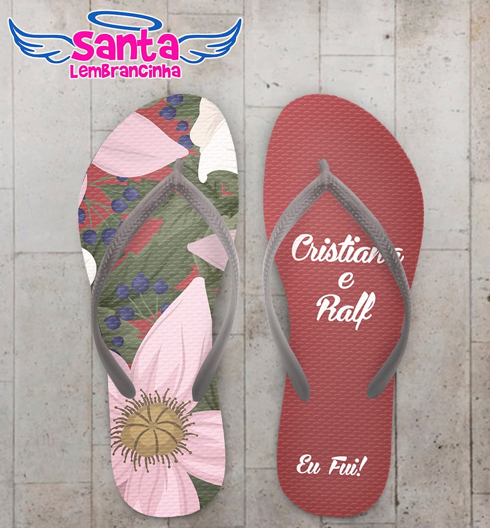 Chinelo Casamento Personalizado Marsala com Flores COD 9277