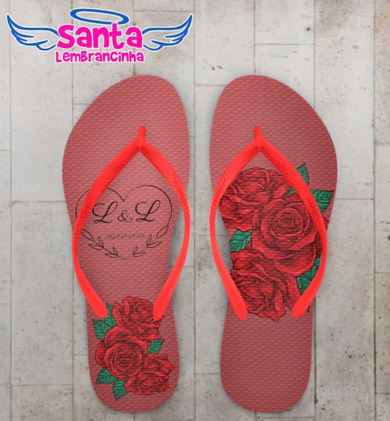 Chinelo Casamento Personalizado com Rosas COD 9175