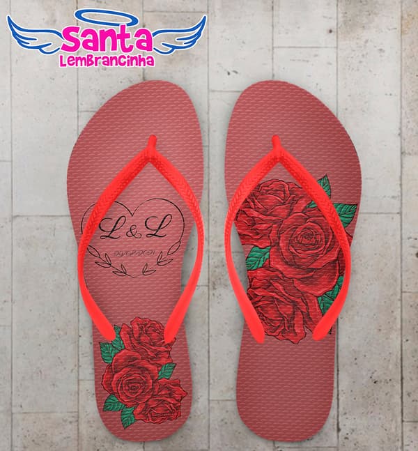 Chinelo Casamento Personalizado com Rosas COD 9175