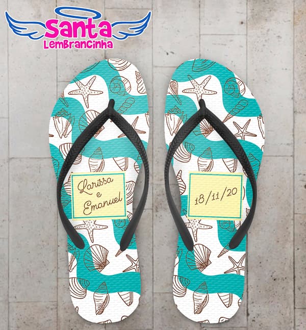 Chinelo Casamento Personalizado com Conchas e Estrelas COD 9119